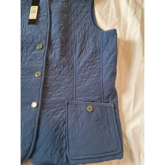 New TALBOTS Sleeveless Quilted Vest Sz L Blue Button Front NWT $89 - Picture 2 of 10